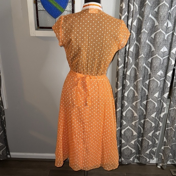 Vintage 1960”s Coco California Sheer Orange Polka Dot Dress - Picture 5 of 7